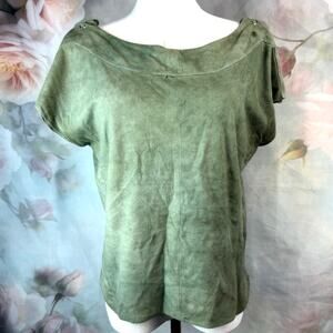 Vintage Liz Robert’s & Robert Elliot Natural Comfort NY Green Suede Leather Top